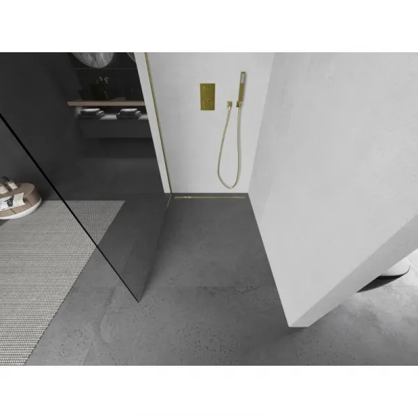 MEXEN/S - Kioto L Sprchová zástena WALK-IN 85 x 200, transparent, zlatá kartáčovaná 800-085-103-55-00