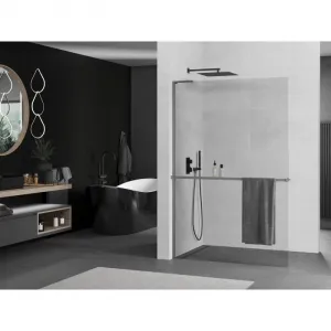 MEXEN/S - Kioto+ L Sprchová zástena WALK-IN s poličkou a držiakom uterákov 70 x 200, transparent, grafit kartáčovaná 800-070-123-66-00