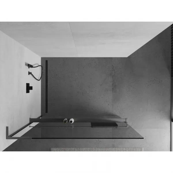 MEXEN/S - Kioto+ L Sprchová zástena WALK-IN s poličkou a držiakom uterákov 65 x 200, transparent, grafit kartáčovaná 800-065-123-66-00