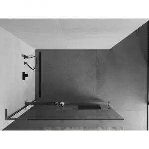 MEXEN/S - Kioto+ L Sprchová zástena WALK-IN s poličkou a držiakom uterákov 65 x 200, transparent, grafit kartáčovaná 800-065-123-66-00