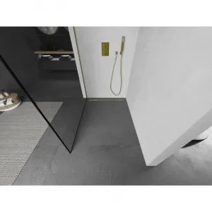 MEXEN/S - Kioto L Sprchová zástena WALK-IN 100 x 200, čierny vzor, zlato kartáčovaná 800-100-103-55-70
