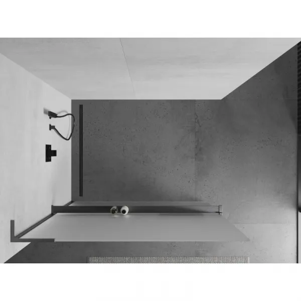 MEXEN/S - Kioto+ L Sprchová zástena WALK-IN s poličkou a držiakom uterákov 110 x 200, dekor, grafit kartáčovaná 800-110-123-66-30