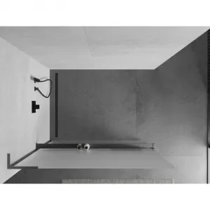 MEXEN/S - Kioto+ L Sprchová zástena WALK-IN s poličkou a držiakom uterákov 110 x 200, dekor, grafit kartáčovaná 800-110-123-66-30