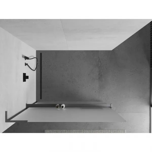 MEXEN/S - Kioto+ L Sprchová zástena WALK-IN s poličkou a držiakom uterákov 120 x 200, dekor, grafit metal 800-120-123-95-30