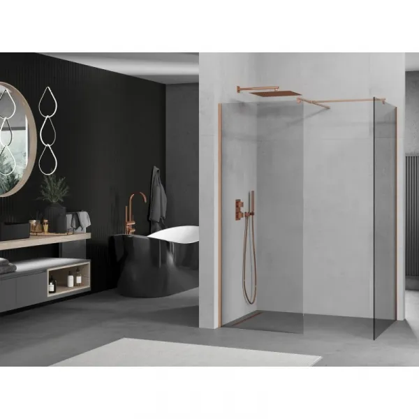 MEXEN/S - Kioto Sprchová zástena WALK-IN 85 x 80, transparent, meď kartáčovaný 800-085-202-65-00-080