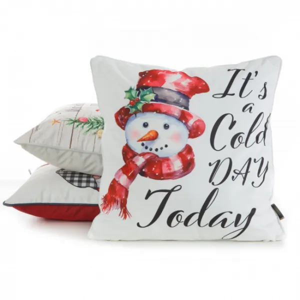 DekorStyle Vánoční povlak na polštář SNOWMAN 45x45 cm bílý