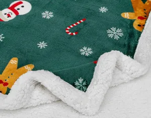 Vianočná tmavozelená baránková deka z mikroplyšu SNOWMAN AND GINGERBREAD Rozmer: 200 x 220 cm