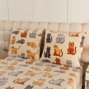 Mikroplyšové obliečky COLORED CATS krémové Rozmer obliečok: 70 x 90 cm | 140 x 200 cm