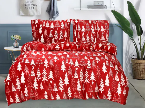 Obliečky mikroplyš CHRISTMAS TREES červené Rozmer obliečok: 2 ks 70 x 90 cm | 200 x 220 cm