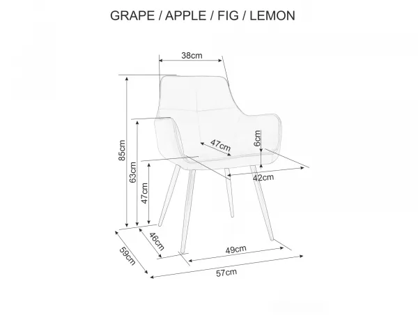 Zamatová jedálenská stolička s čiernymi nohami APPLE čierna
