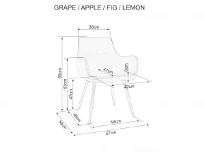 Zamatová jedálenská stolička s čiernymi nohami APPLE čierna
