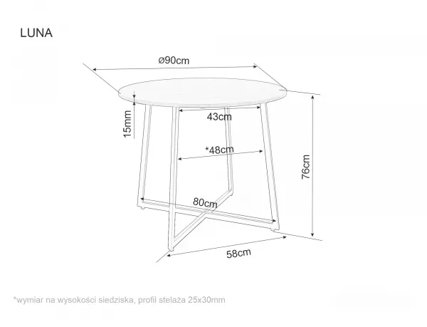 Okrúhly jedálenský stôl s doskou v dekore dub LUNA 90x90