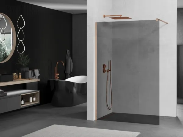 MEXEN/S - Kioto Sprchová zástena WALK-IN 70 x 200, grafit 8 mm, meď kartáčovaná 800-070-101-65-40