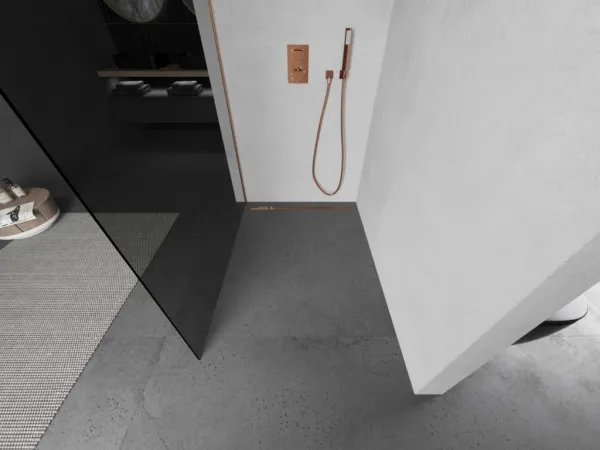 MEXEN/S - Kioto Sprchová zástena WALK-IN 120 x 200, grafit 8 mm, meď kartáčovaná 800-120-101-65-40