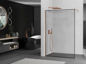 MEXEN/S - Kioto Sprchová zástena WALK-IN 70 x 200, čierny vzor 8 mm, meď kartáčovaná 800-070-101-65-70