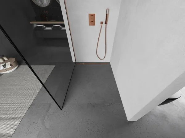 MEXEN/S - Kioto Sprchová zástena WALK-IN 80 x 200, čierny vzor 8 mm, meď kartáčovaná 800-080-101-65-70