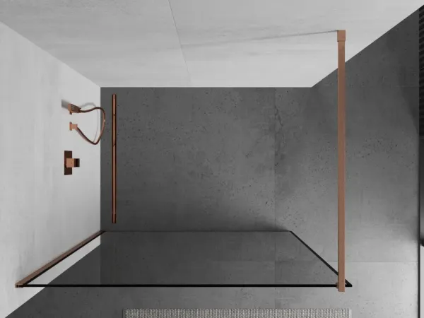 MEXEN/S - Kioto Sprchová zástena WALK-IN 100 x 200, čierny vzor 8 mm, meď kartáčovaná 800-100-101-65-70