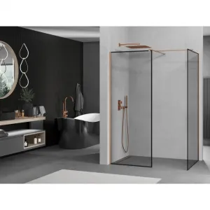 MEXEN/S - Kioto Sprchová zástena Walk-in 100 x 80, čierny vzor, meď kartáčovaná 800-100-202-65-70-080