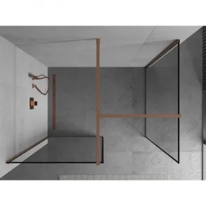 MEXEN/S - Kioto Sprchová zástena Walk-in 80 x 80, čierny vzor, meď kartáčovaná 800-080-202-65-70-080