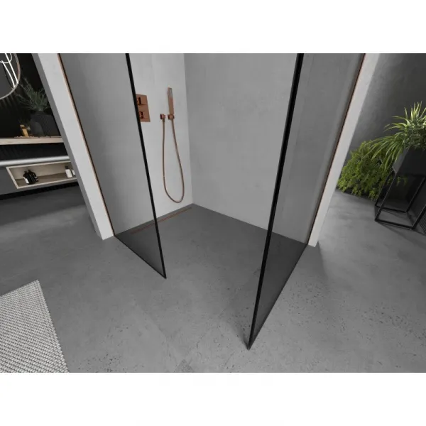 MEXEN/S - Kioto Sprchová zástena Walk-in 80 x 80, čierny vzor, meď kartáčovaná 800-080-202-65-70-080