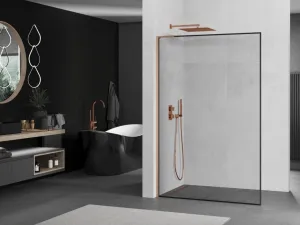 MEXEN/S - Kioto L Sprchová zástena WALK-IN 80 x 200, čierny vzor, meď kartáčovaná 800-080-103-65-70