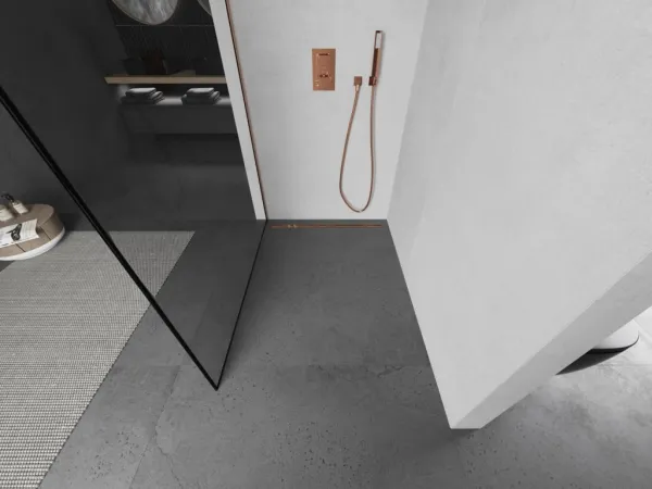 MEXEN/S - Kioto L Sprchová zástena WALK-IN 80 x 200, čierny vzor, meď kartáčovaná 800-080-103-65-70