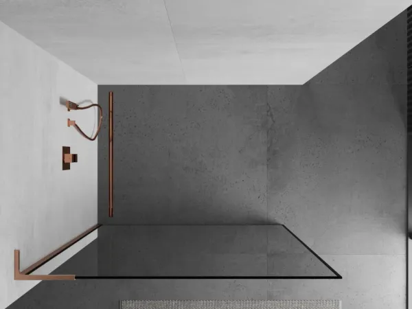 MEXEN/S - Kioto L Sprchová zástena WALK-IN 80 x 200, čierny vzor, meď kartáčovaná 800-080-103-65-70
