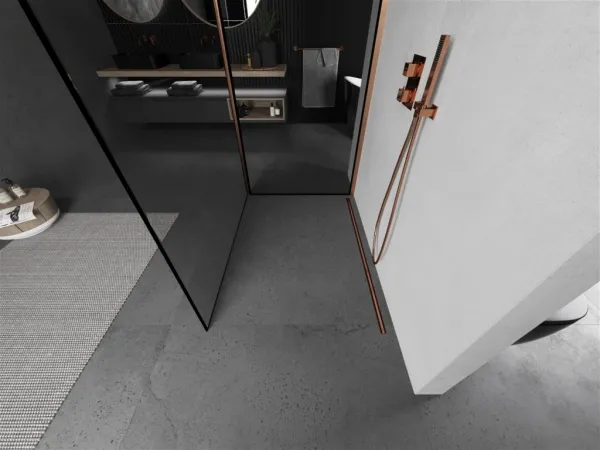 MEXEN/S - Kioto Sprchová zástena WALK-IN 120 x 80, čierny vzor, meď kartáčovaná 800-120-212-65-70-080