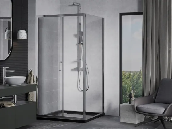 MEXEN/S - Apia Sprchovací kút 90x90, transparent, chróm + vanička so sifónom 840-090-090-01-00-4070
