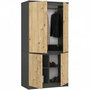 Ak furniture Šatní skříň CLP S90/4D grafitově šedá/dub artisan