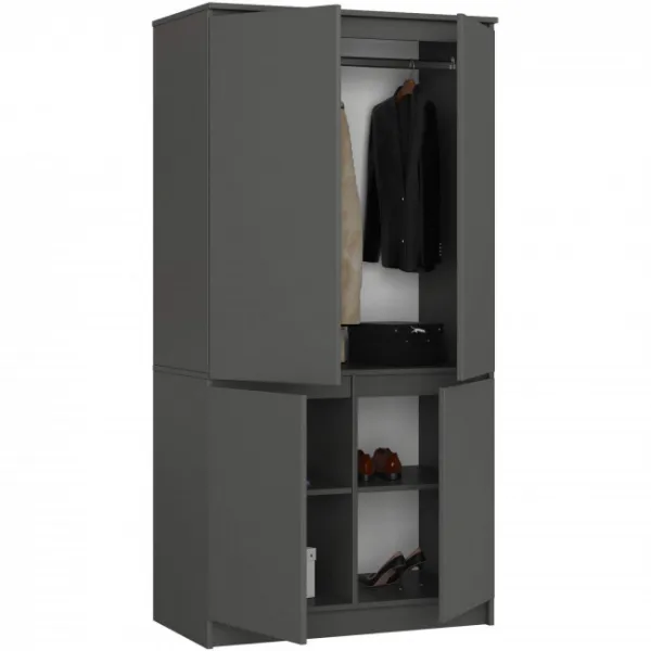 Ak furniture Šatní skříň CLP S90/4D grafitově šedá