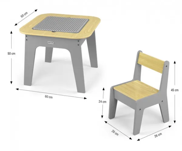 Detský stôl a stolička Milly Mally Olaf Blocks Dark Grey