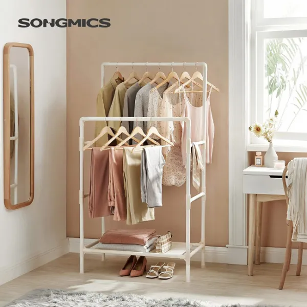 SONGMICS Stojan na oblečenie s dvoma konzolami biely