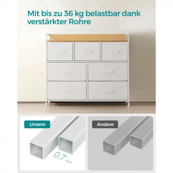 SONGMICS Komoda s látkovými zásuvkami Vasagle Busman dub bílý/bílá