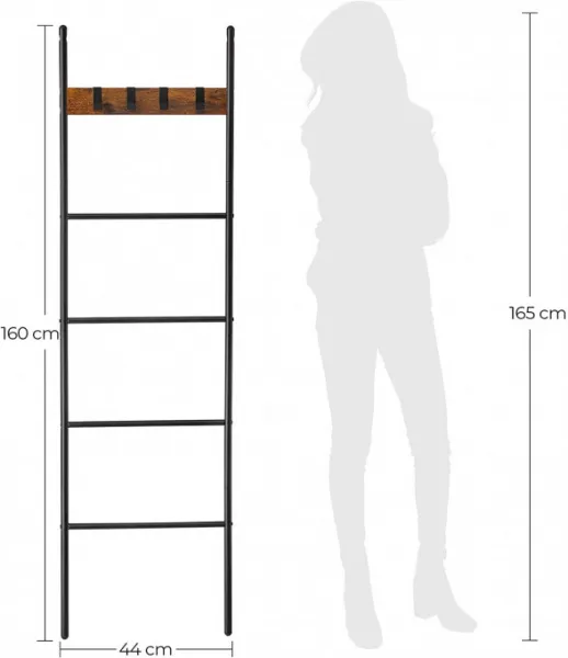 VASAGLE Rebríkový stojan na oblečenie 44 x 160 cm čierny
