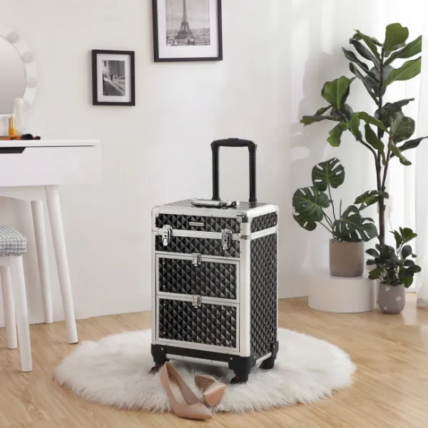 SONGMICS Kozmetický kufrík na kolieskach Trollya čierny