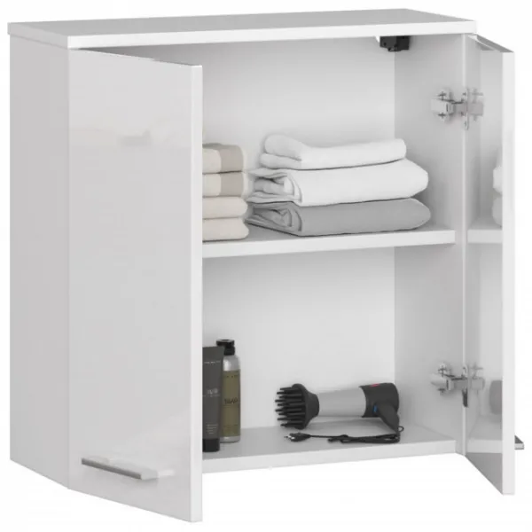 Ak furniture Závesná kúpeľňová skrinka Fin 60 cm biela lesk