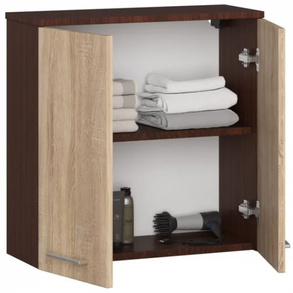 Ak furniture Závesná kúpeľňová skrinka Fin 60 cm venge/sonoma