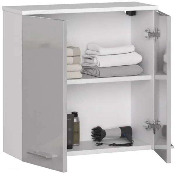 Ak furniture Závesná kúpeľňová skrinka Fin 60 cm biela/strieborný lesk