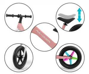 Detský balančný bicykel Milly Mally Ranger Flash Pink