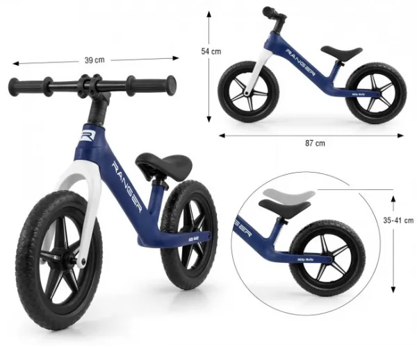 Detský balančný bicykel Milly Mally Ranger Flash Navy