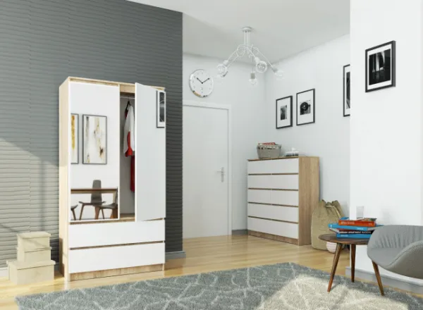 Ak furniture Šatníková skriňa Star so zrkadlom 90 cm dub sonoma/biela