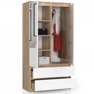 Ak furniture Šatníková skriňa Star so zrkadlom 90 cm dub sonoma/biela