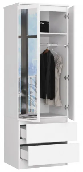 Ak furniture Šatníková skriňa Star so zrkadlom 60 cm biela
