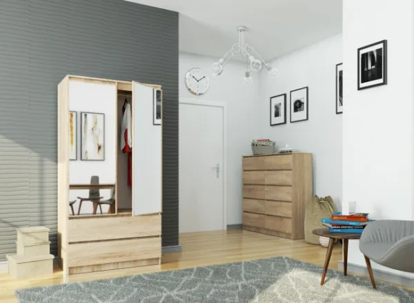 Ak furniture Šatníková skriňa Star so zrkadlom 90 cm dub sonoma