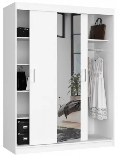 Ak furniture Šatníková skriňa so zrkadlom Reton 150 cm biela