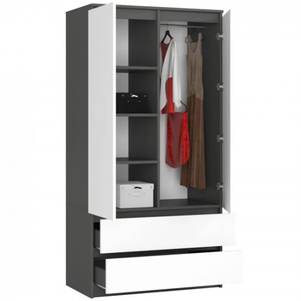 Ak furniture Šatní skříň CLP S 90 cm 2 dveře 2 zásuvky grafitově šedá/bílá