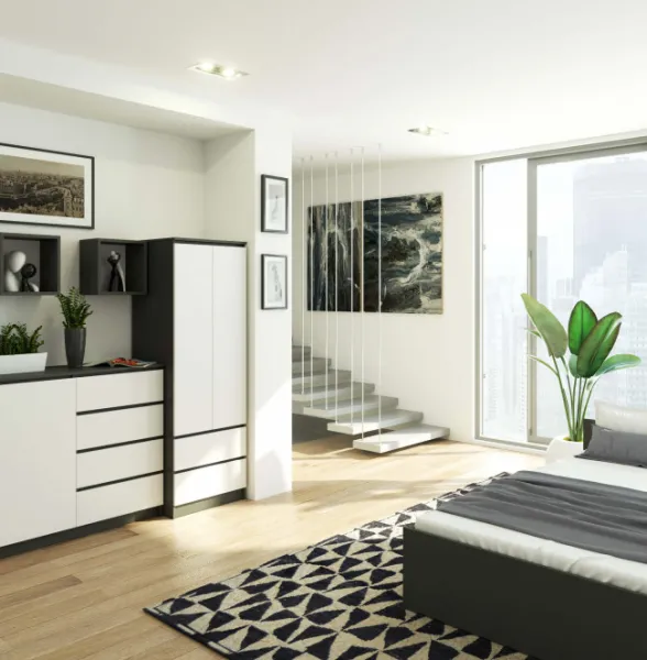 Ak furniture Šatní skříň STAR S 60 cm 2 dveře grafitově šedá/bílá