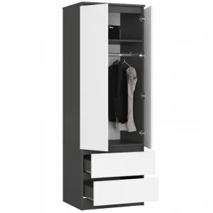 Ak furniture Šatní skříň STAR S 60 cm 2 dveře grafitově šedá/bílá