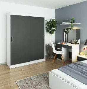 Ak furniture Šatníková skriňa posuvná 150 cm CLP biela/grafit